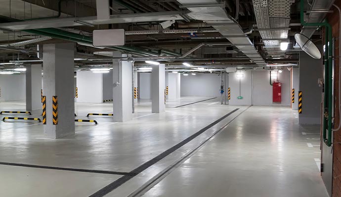 empty parking garage underground plumbing leak