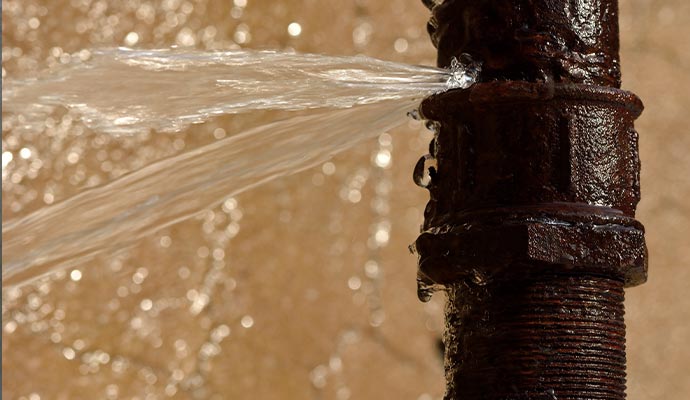 pipe leak squirting water at high pressure