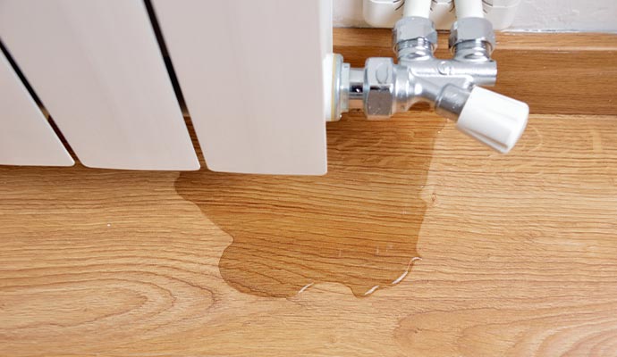 water leak through the heating radiator plumbing leak detection